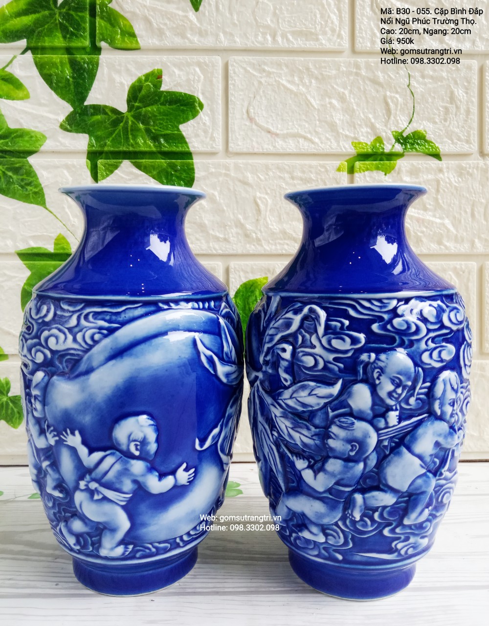 CẶP BÌNH ĐẮP NỔI NGŨ PHÚC TRƯỜNG THỌ